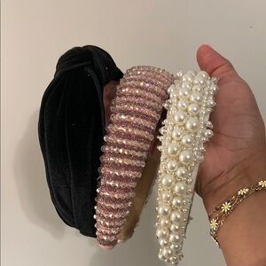 Velvet, Jeweled and Pearl Headband Set